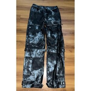 Womens NWOT Akira Label Rory Distressed Faux Leather Cargo Utility Tie Dye Pants